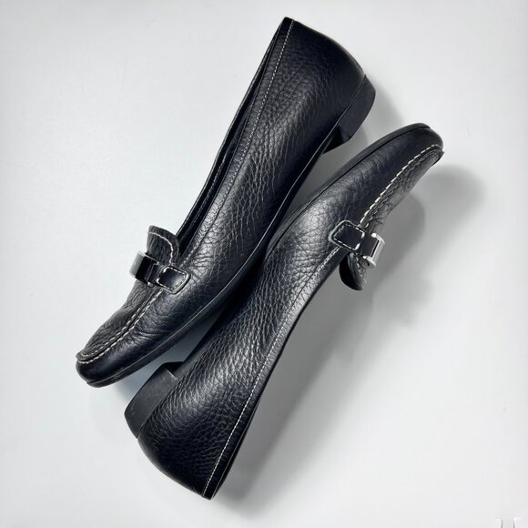 Vintage Prada Daino Black Loafers with White Stitching Women 7.5 Made in Italy - Picture 4 of 11